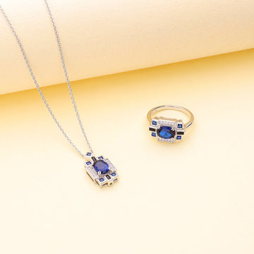 Art Deco Simulated Blue Sapphire CZ Ring in Sterling Silver