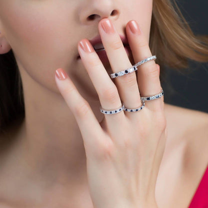 Sapphire-Blue Pave CZ Eternity Ring in Sterling Silver