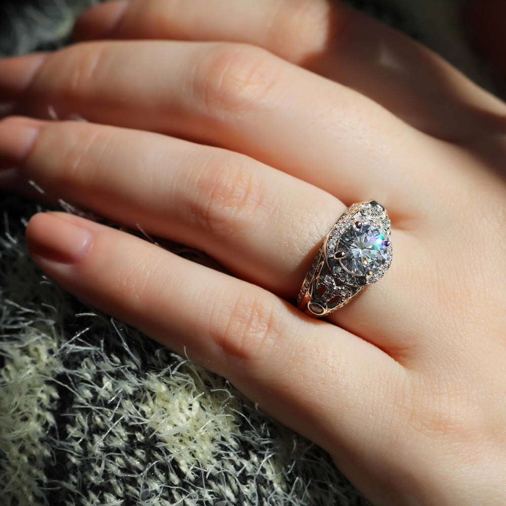 Silver Vintage Inspired Art Deco Cubic Zirconia Fashion Ring