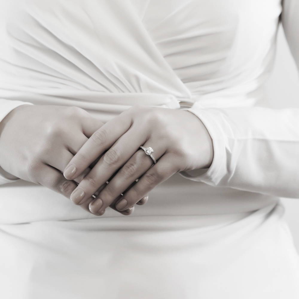 Model wearing Solitaire 1ct CZ Ring in Sterling Silver, 2 of 7