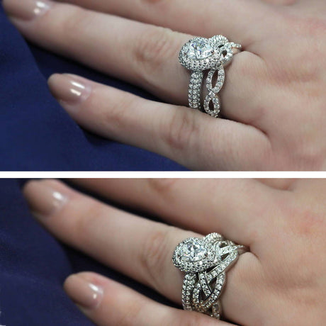 Image Contain: Model Wearing Halo Ring, Woven Half Eternity Ring