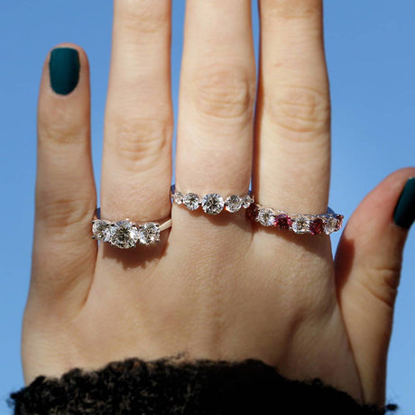 Model Wearing 5-Stone Ring, 7-Stone Ring, Ring