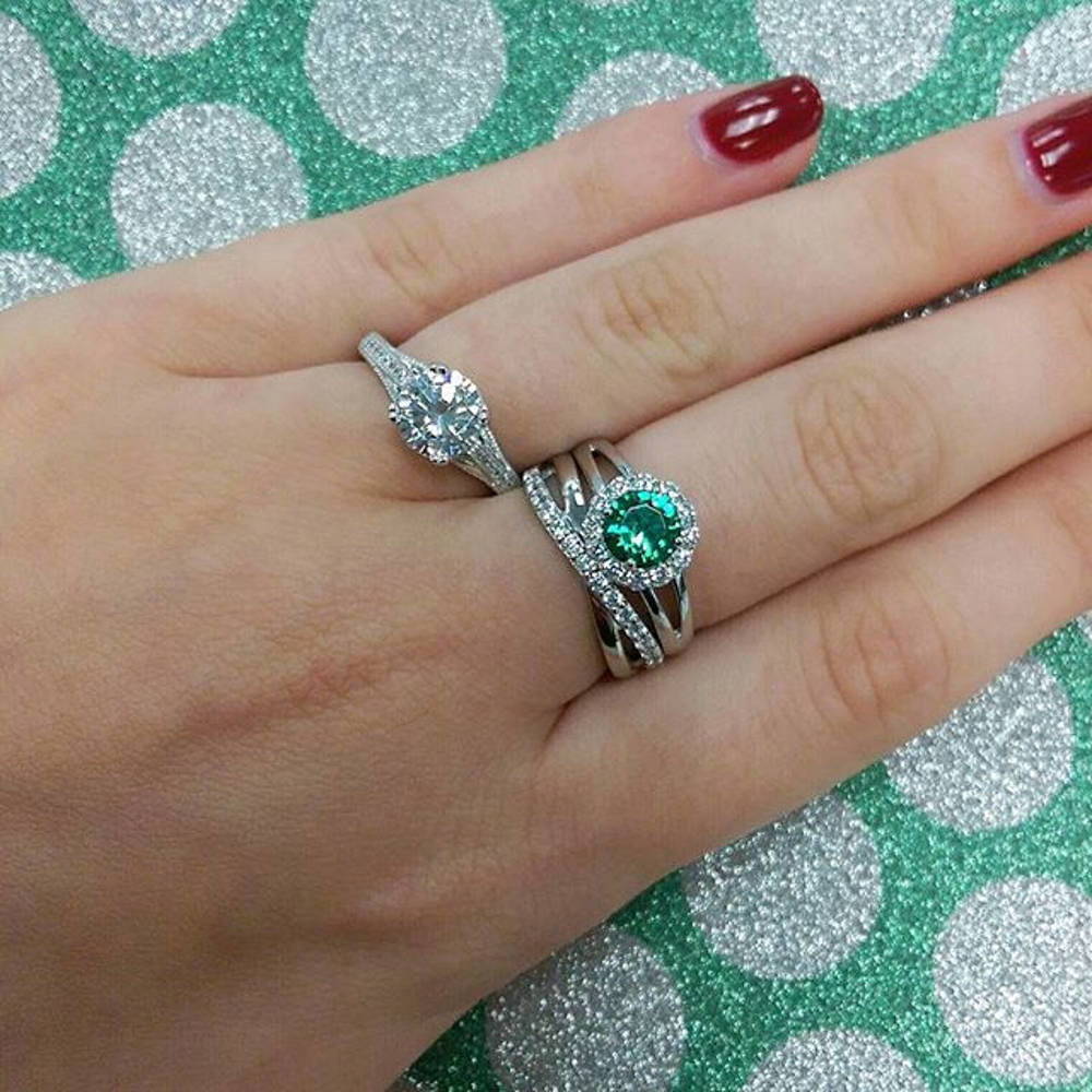 Image Contain: Model Wearing Halo Split Shank Ring, Infinity Ring, Solitaire with Side Stones Ring