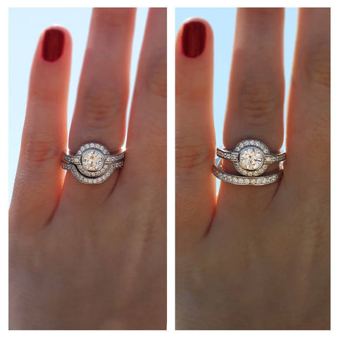 Image Contain: Model Wearing Curved Half Eternity Ring, Half Eternity Ring, Halo Ring