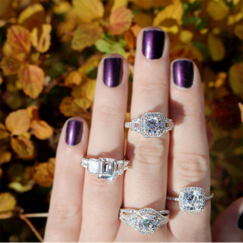 Image Contain: Model Wearing 3-Stone Ring, Halo Ring