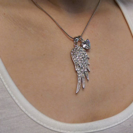 Model Wearing Angel Wings Pendant Necklace