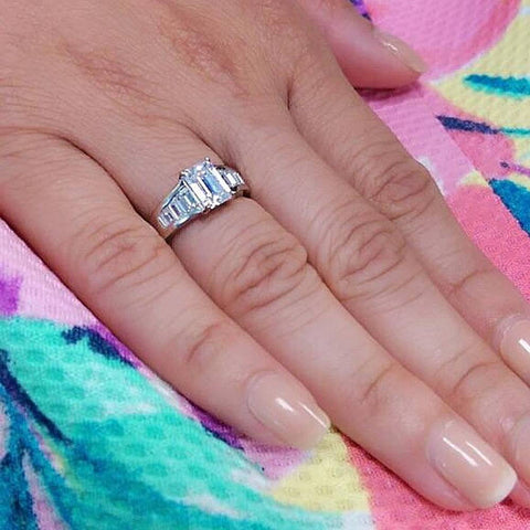 Image Contain: Model Wearing Solitaire with Side Stones Ring