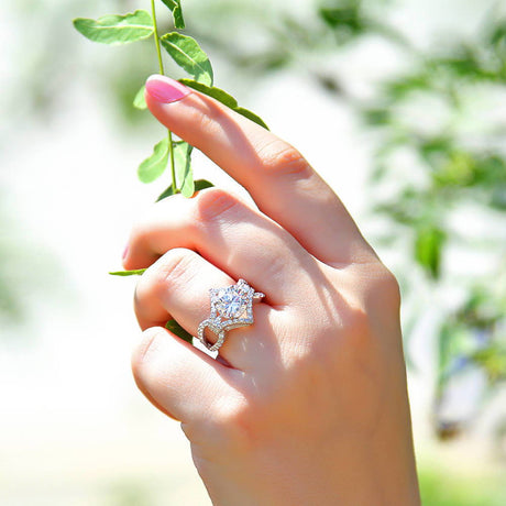 Model Wearing Solitaire with Side Stones Ring