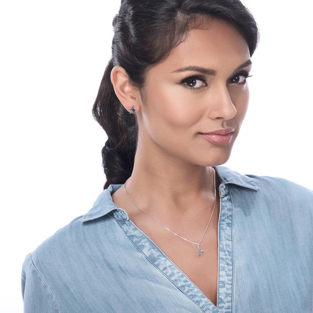 Model wearing Star Pendant Necklace in Sterling Silver, 2 of 7