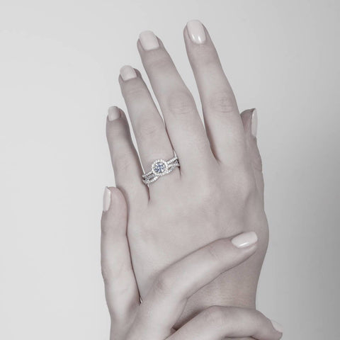Image Contain: Model Wearing Halo Ring, Woven Eternity Ring