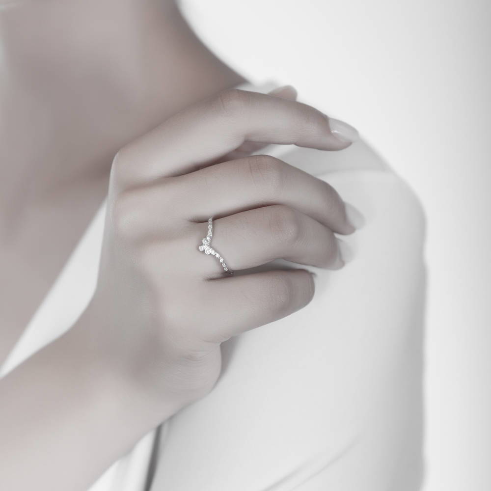 Model wearing Flower Crown CZ Ring in Sterling Silver, 2 of 7
