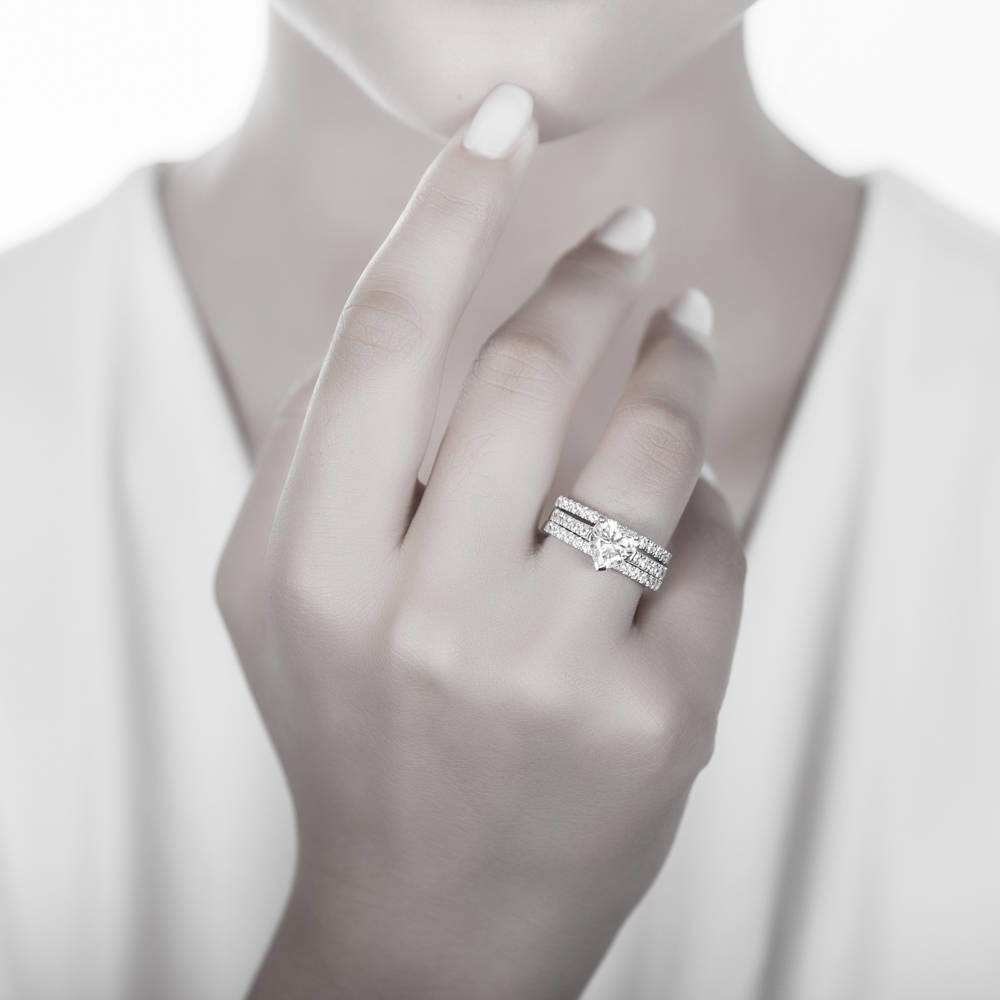 Model wearing Solitaire Heart 1.7ct Heart CZ Ring in Sterling Silver, 15 of 19