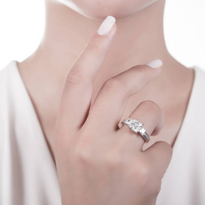 3-Stone 2ct Princess CZ Ring Set in Sterling Silver