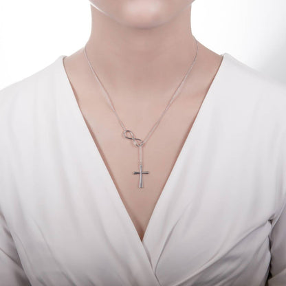 Infinity Cross Lariat Necklace in Sterling Silver