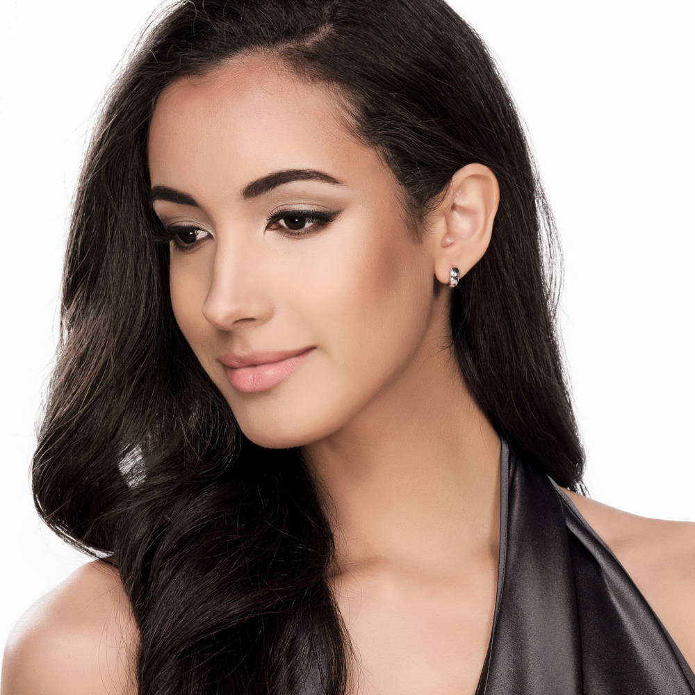 Model wearing Dome Huggie Earrings in Gold Flashed Sterling Silver, 2 Pairs, 10 of 13