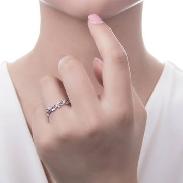 Leaf Filigree CZ Ring in Sterling Silver