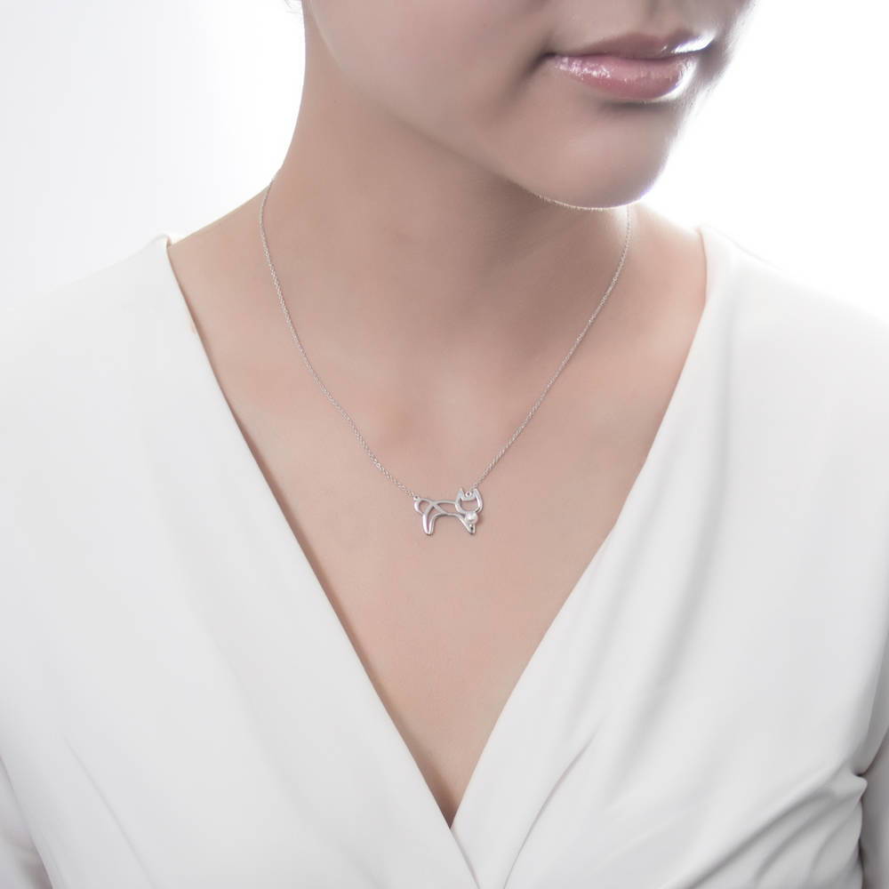 Model wearing Cat Imitation Pearl Necklace in Sterling Silver, 2 of 8