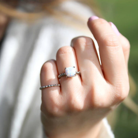 Image Contain: Model Wearing Bead Band, Solitaire Ring