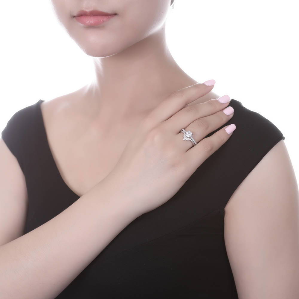 Model wearing Solitaire 1ct CZ Ring in Sterling Silver, 11 of 20