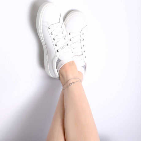 Model Wearing Anklet, Infinity Charm Anklet