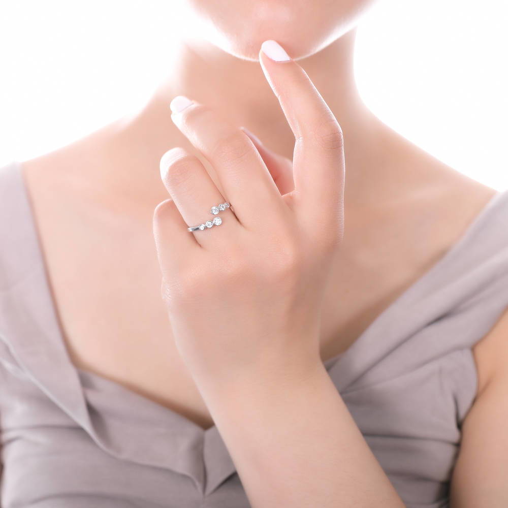 Model wearing Bypass Wrap CZ Ring in Sterling Silver, 2 of 6