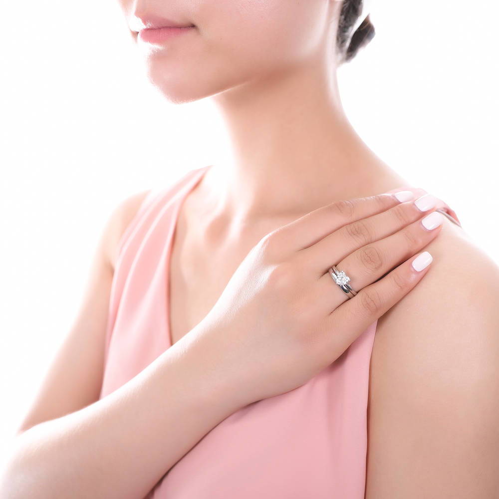 Solitaire Heart 1.1ct Heart CZ Ring Set in Sterling Silver