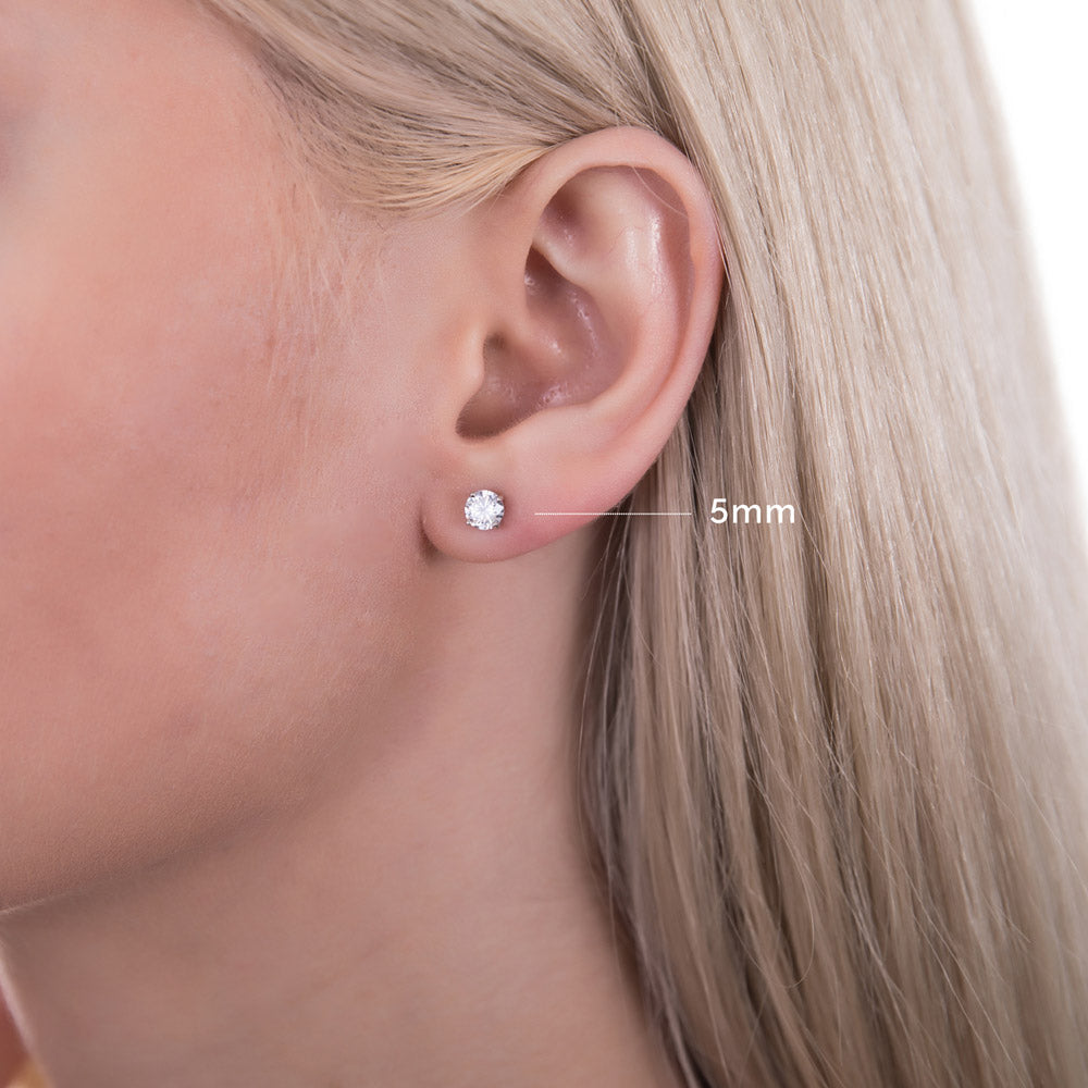 Model wearing Solitaire CZ Necklace and Earrings in Sterling Silver, 3 of 12