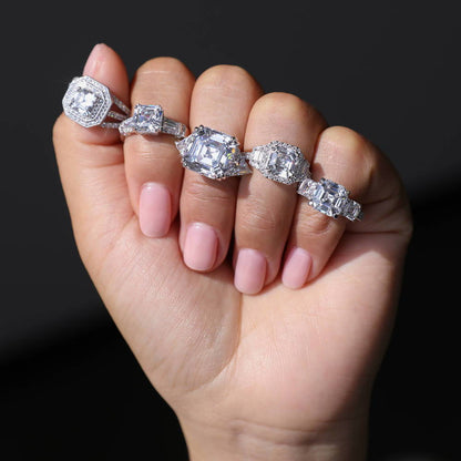 3-Stone 12.6ct Asscher CZ Ring in Sterling Silver