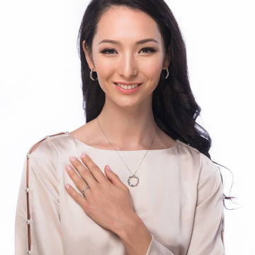 Leaf Filigree CZ Necklace and Hoop Earrings Set in Sterling Silver