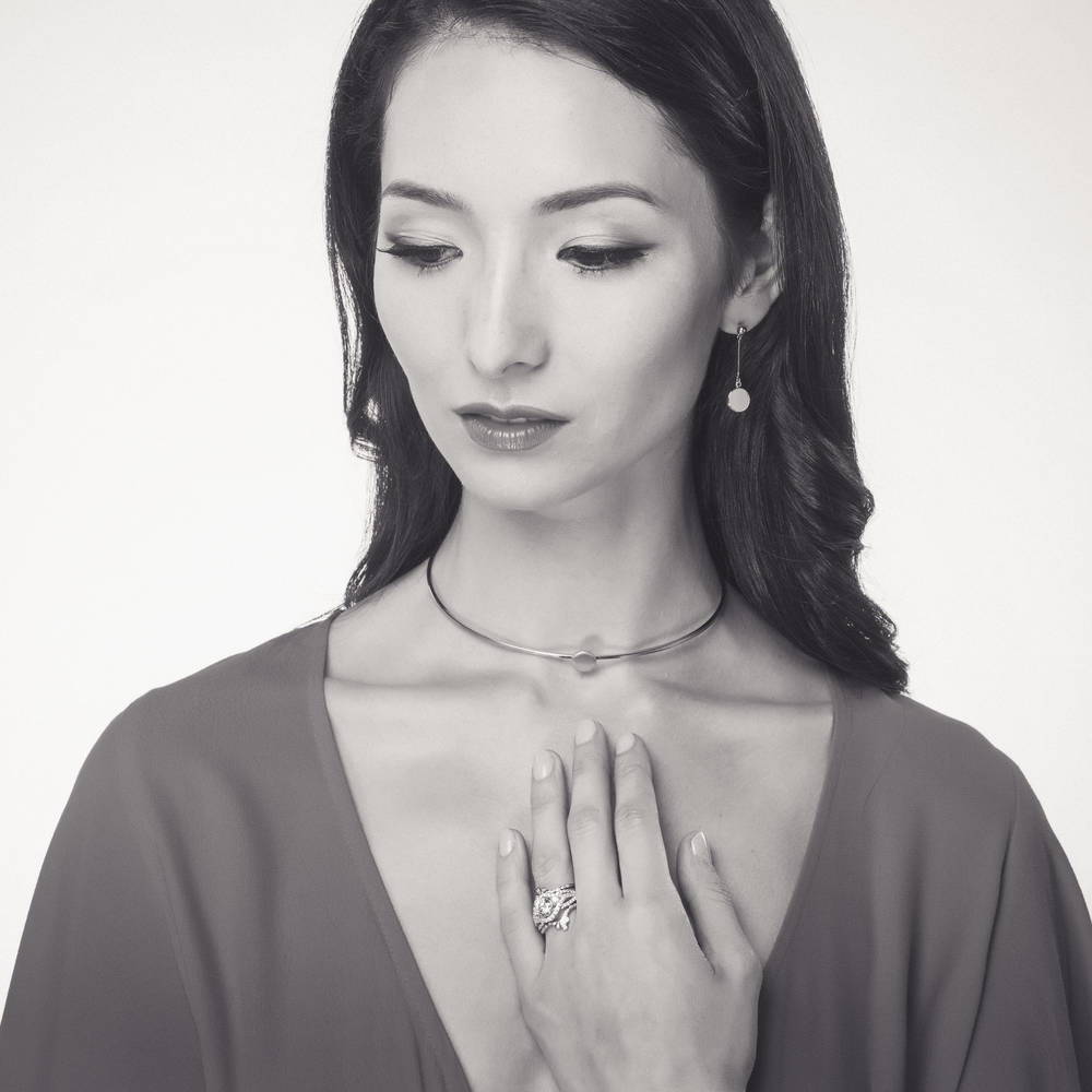 Model wearing 3-Stone 1.25ct CZ Ring in Sterling Silver, 11 of 12