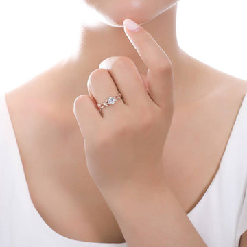Solitaire Leaf 0.8ct Round CZ Ring in Rose Gold Plated Sterling Silver
