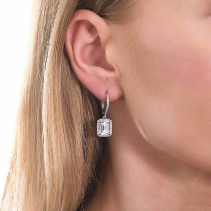 Halo Emerald Cut CZ Set in Sterling Silver