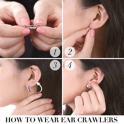 Filigree CZ Ear Crawler Cartilage Earrings in Sterling Silver