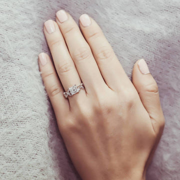 Solitaire Leaf 1.2ct Princess CZ Ring in Sterling Silver