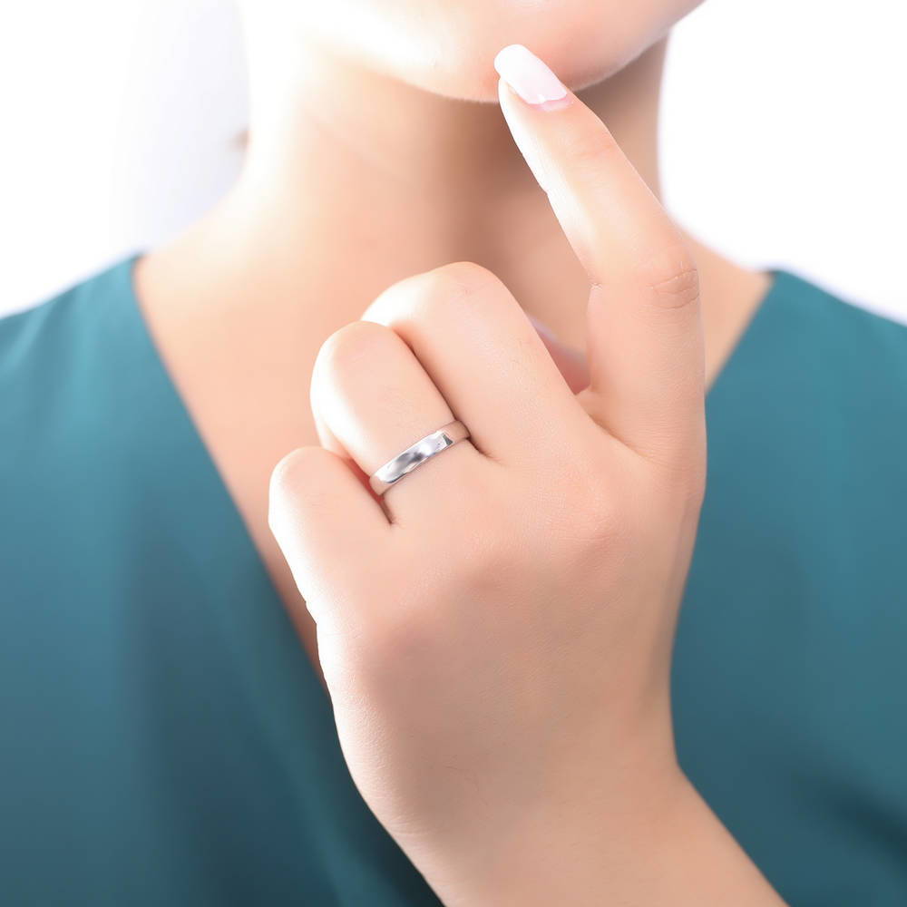 Model wearing Band in Sterling Silver, 2 of 6