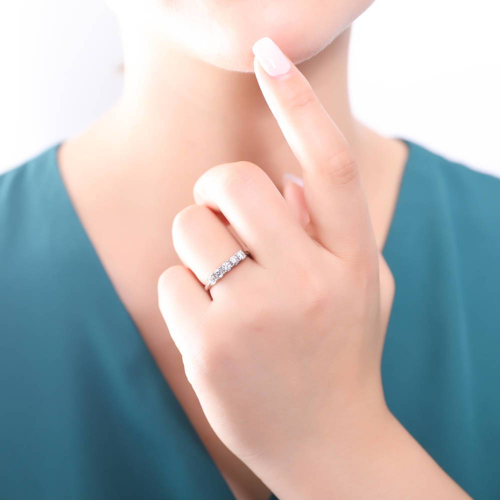 Model wearing 5-Stone CZ Ring in Sterling Silver, 2 of 7
