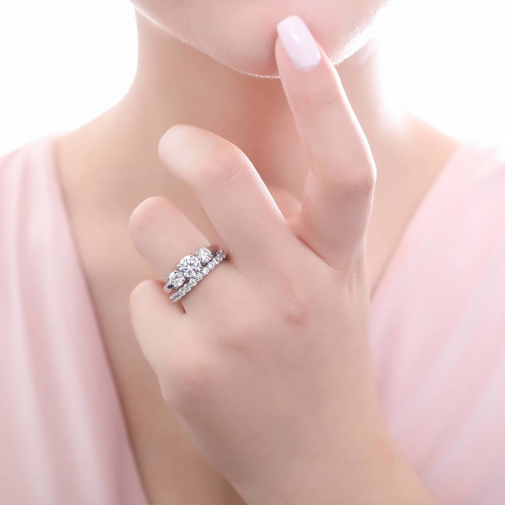 Model wearing Pave CZ Eternity Ring in Sterling Silver, 10 of 17