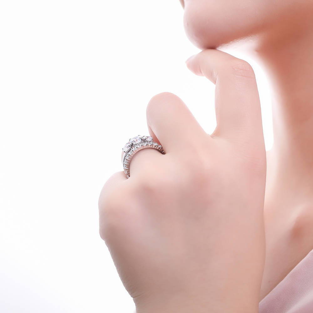 Model wearing Pave CZ Eternity Ring in Sterling Silver, 13 of 17
