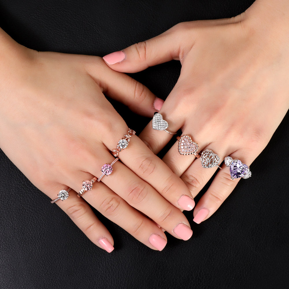 Model wearing Solitaire Filigree CZ Ring in Rose Gold Plated Sterling Silver, 6 of 8