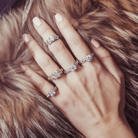 Model Wearing 3-Stone Ring, Art Deco Ring