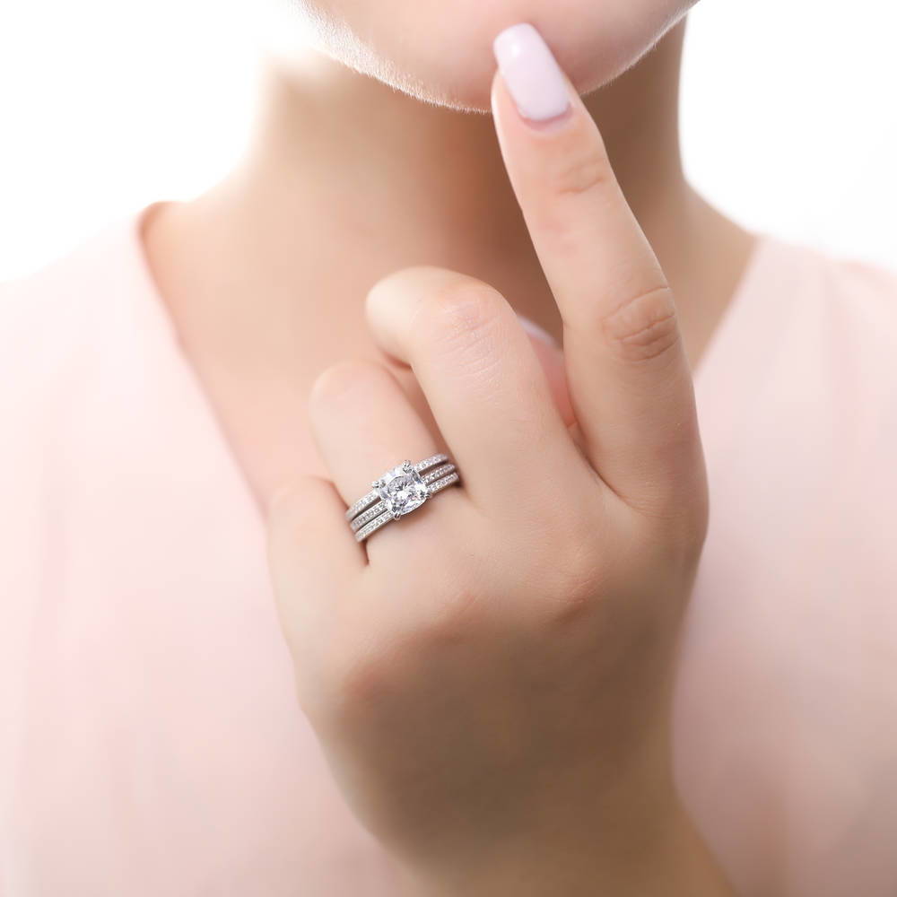 Model wearing Pave CZ Eternity Ring in Sterling Silver, 19 of 20