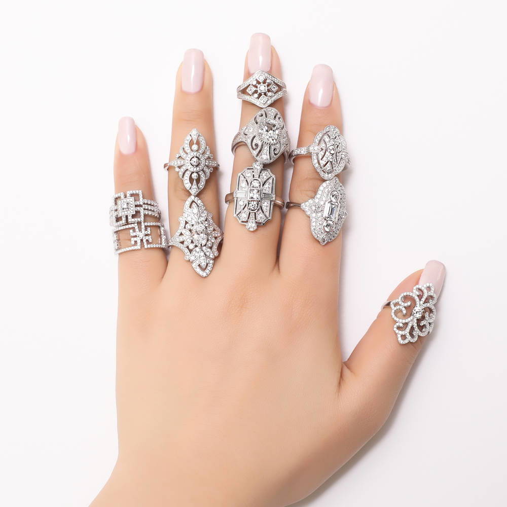 Image Contain: Model Wearing Art Deco Ring, Art Deco Split Shank Ring