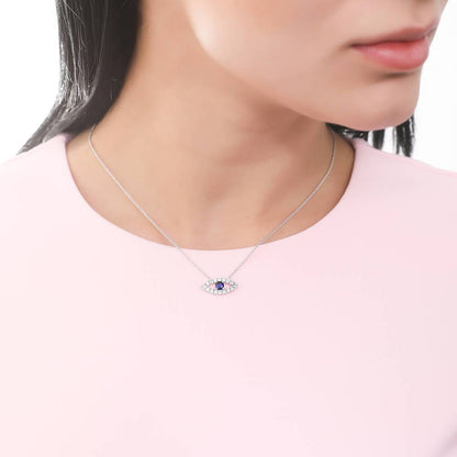 Evil Eye CZ Pendant Necklace in Sterling Silver