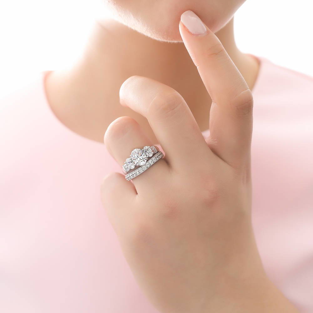 Model wearing Pave CZ Eternity Ring in Sterling Silver, 16 of 20