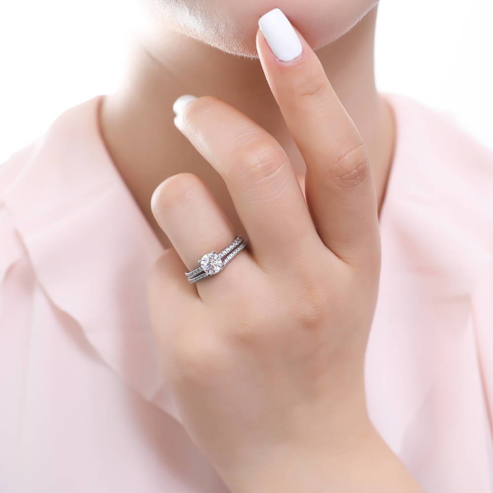 Wishbone Pave CZ Eternity Ring in Sterling Silver