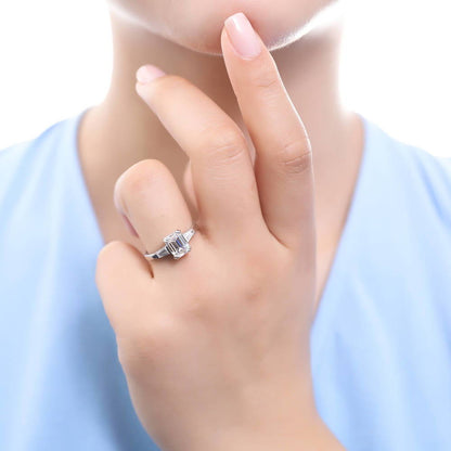 3-Stone 2.1ct Emerald Cut CZ Ring in Sterling Silver
