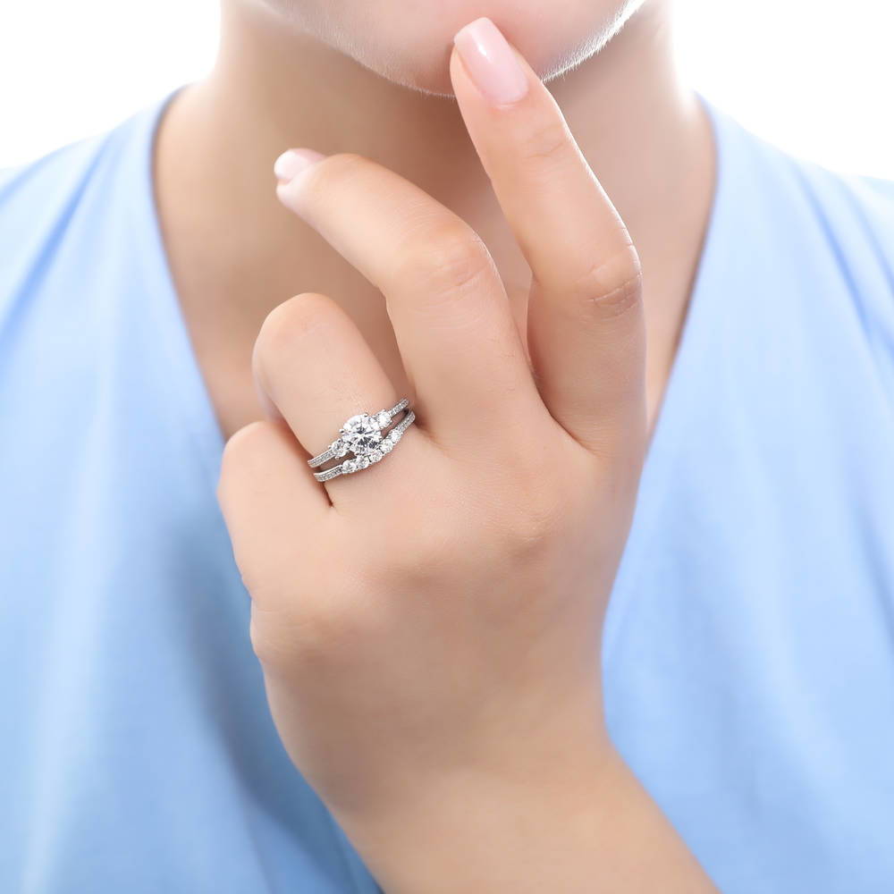 3-Stone 5-Stone 1.25ct CZ Ring Set in Sterling Silver