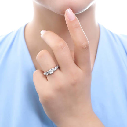 3-Stone Art Deco Milgrain 0.8ct CZ Ring in Sterling Silver