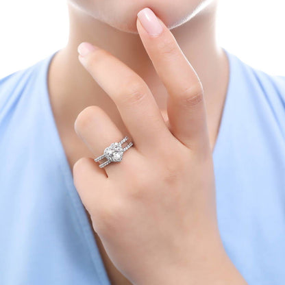 Halo Heart Heart CZ Ring in Sterling Silver