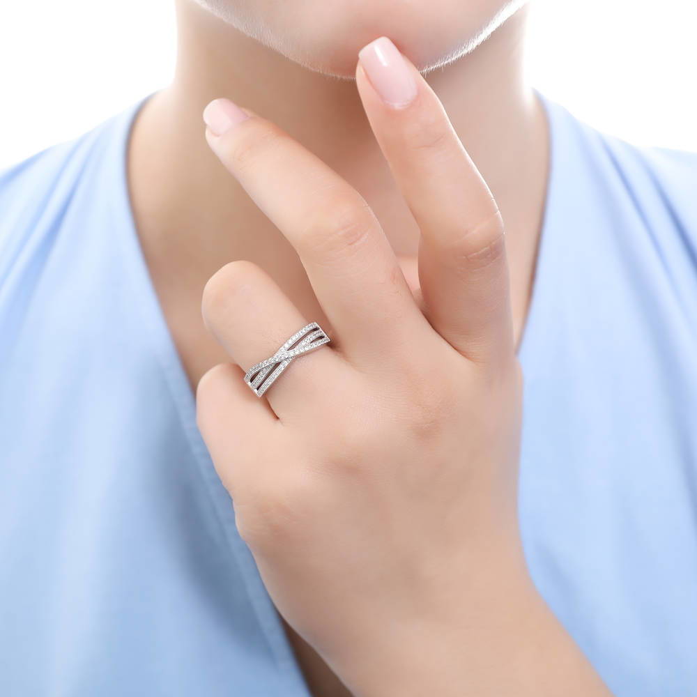 Model wearing Woven CZ Ring in Sterling Silver, 2 of 7